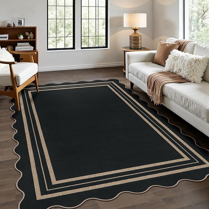 Modern Easy Jute 4x6 Outdoor Patio Rug, Washable Indoor Black Kitchen Rugs Farmhouse Neutral Non ... | Amazon (US)