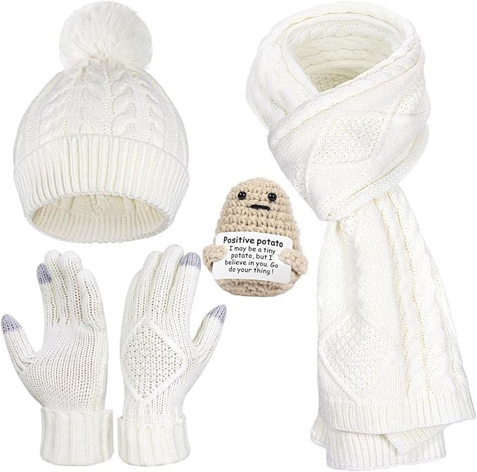 AICase Birthday Gifts for Womens Christmas Gifts Beanie Hat Scarf Gloves Set with Cute Positive P... | Amazon (US)