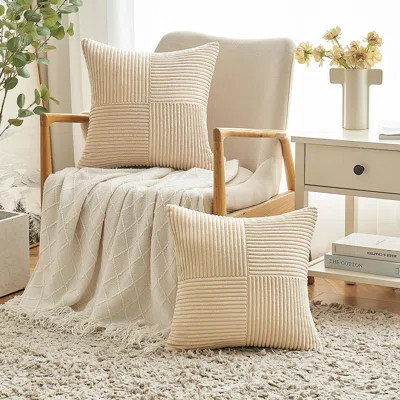 Pack Of 2 Beige Corduroy Pillow Covers 18X18 Inch Boho Decorative Spliced Throw Pillow Covers Soft Couch Pillowcases Cross Patchwork Textured Cushion | Wayfair North America