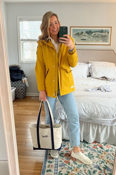 Rainy day spring outfit. My yellow raincoat is discontinued but linked similar! 

#LTKstyletip #LTKSeasonal