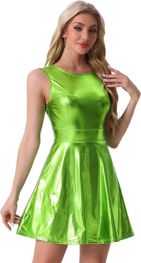 Allegra K Women's Metallic Sleeveless High Waist Club Party Disco Holographic Dress | Amazon (US)