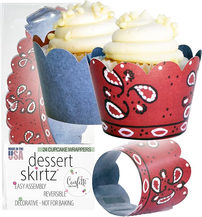 Cupcake Wrappers - Red Bandana, Denim Cowboy Birthday Party Supplies, Rustic Wedding, Bridal & Ba... | Amazon (US)