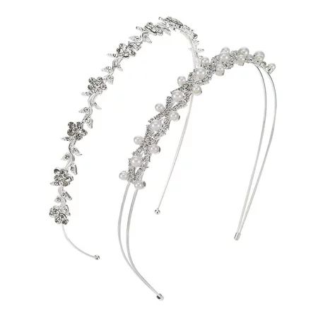 2 Pieces Wedding Party Women's Faux Pearl Rhinestones Headband Flower and Leaves Crown Hair Band for | Walmart (US)