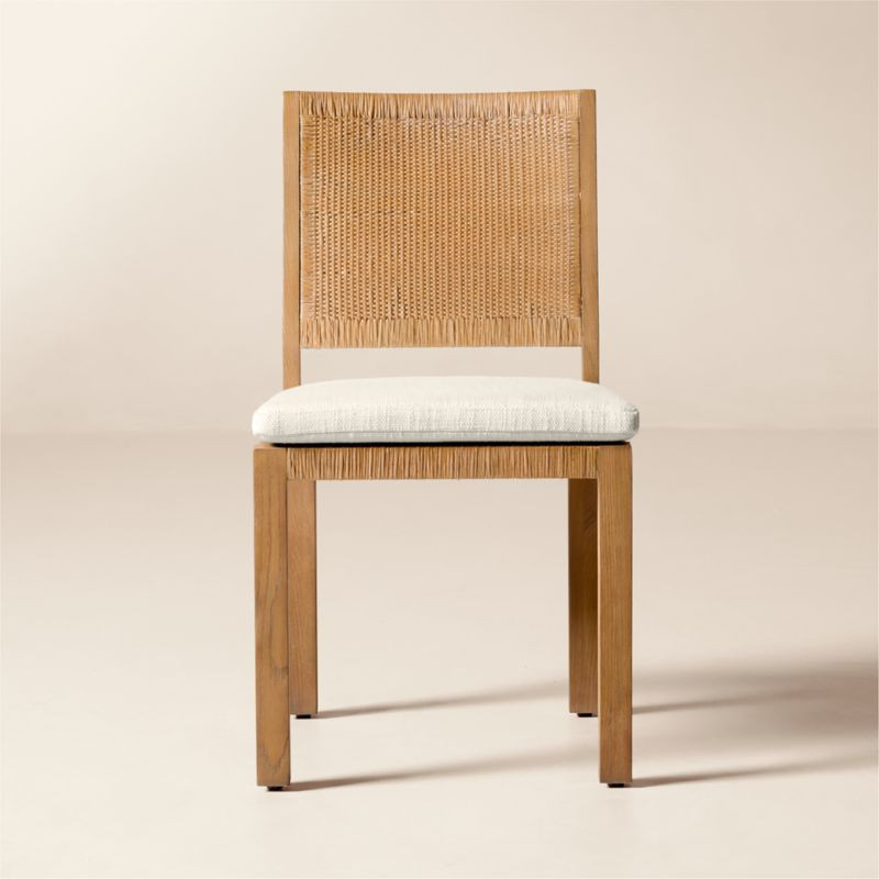 Plait Ash Wood and Woven Rattan Dining Chair with Warm White Performance Linen Cushion | CB2 | CB2
