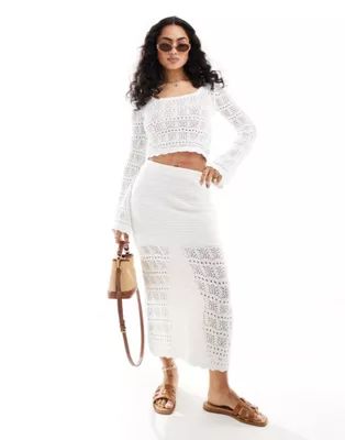 Hollister crochet long sleeve top and midaxi co-ord in white | ASOS (Global)