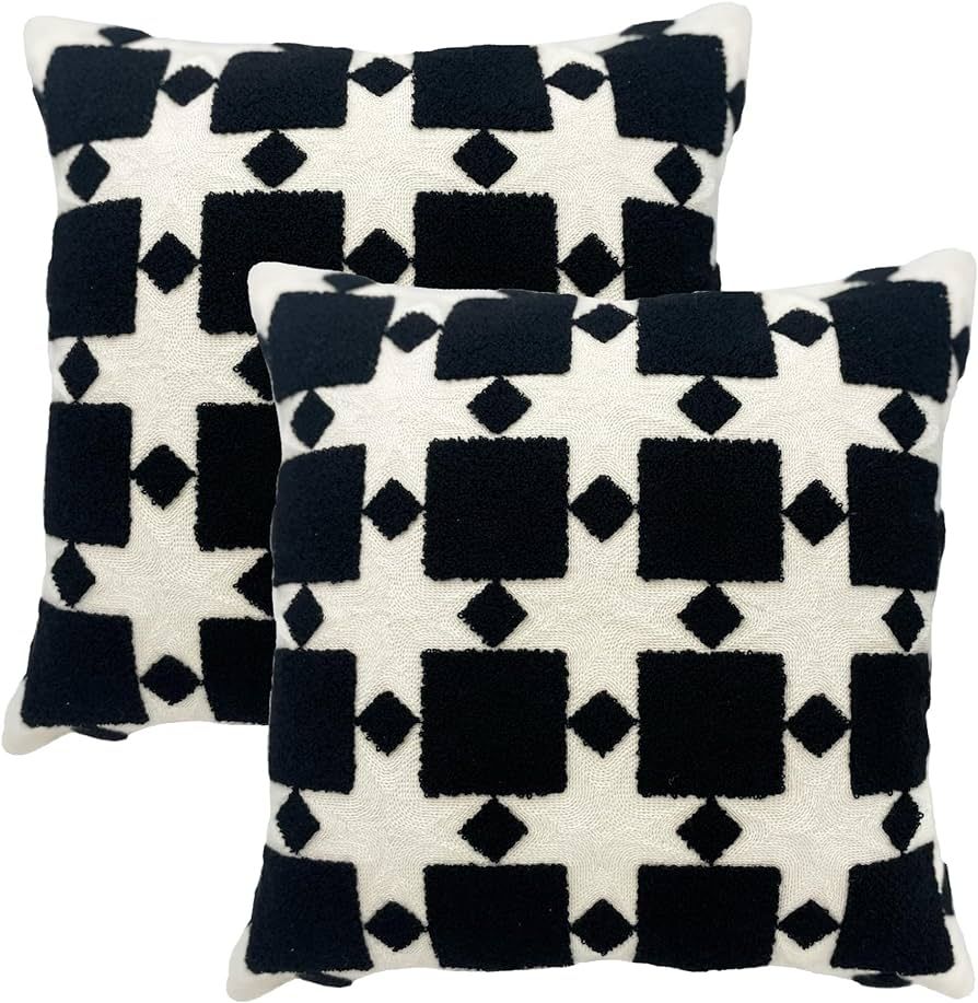IKATYARN 18 x 18 Inches Modern Geometric Throw Pillow Cover Set of 2, Boho Embroidery Pillowcase,... | Amazon (US)