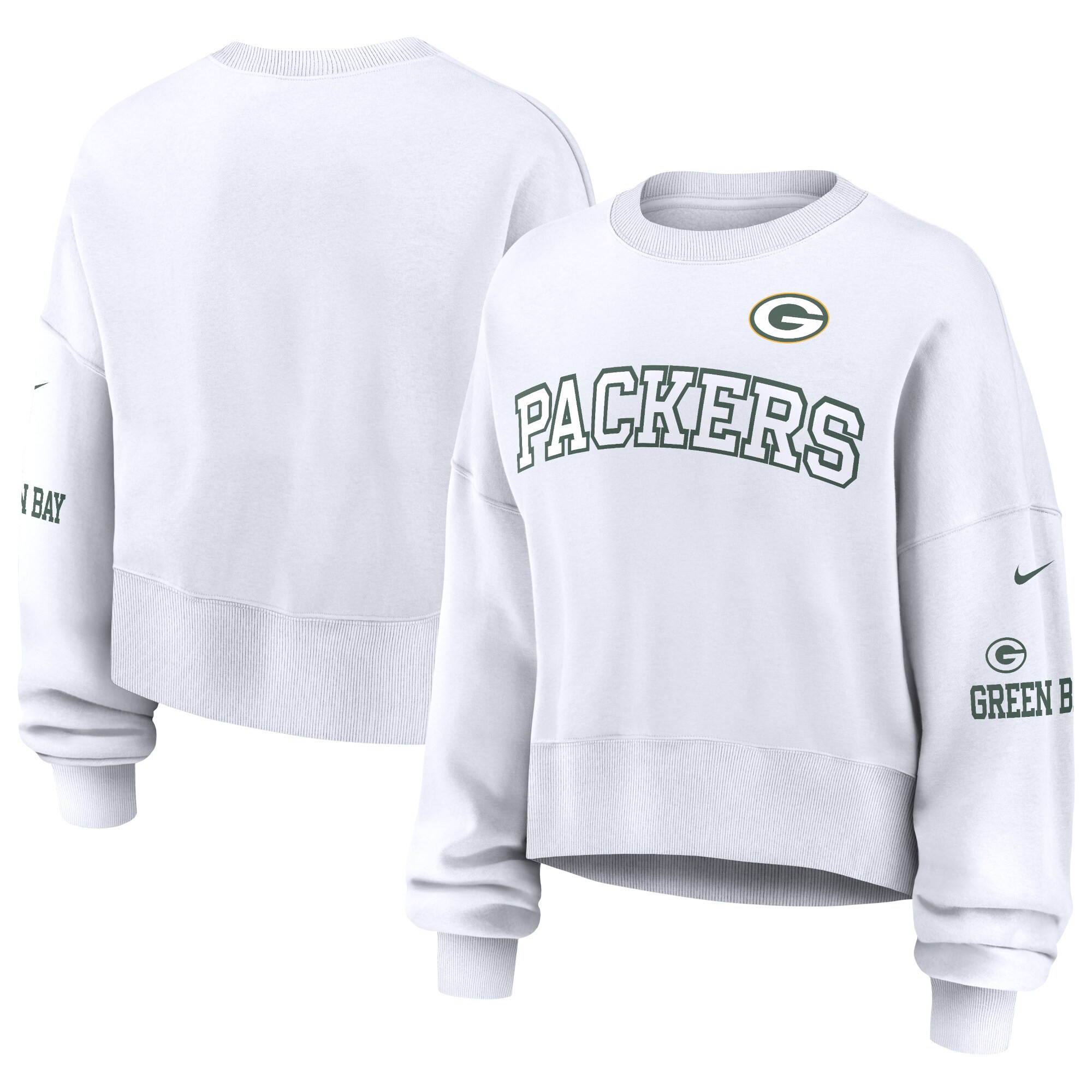 Green Bay Packers Nike Women's Oversized Long Sleeve Cropped Sweatshirt - White | Fanatics