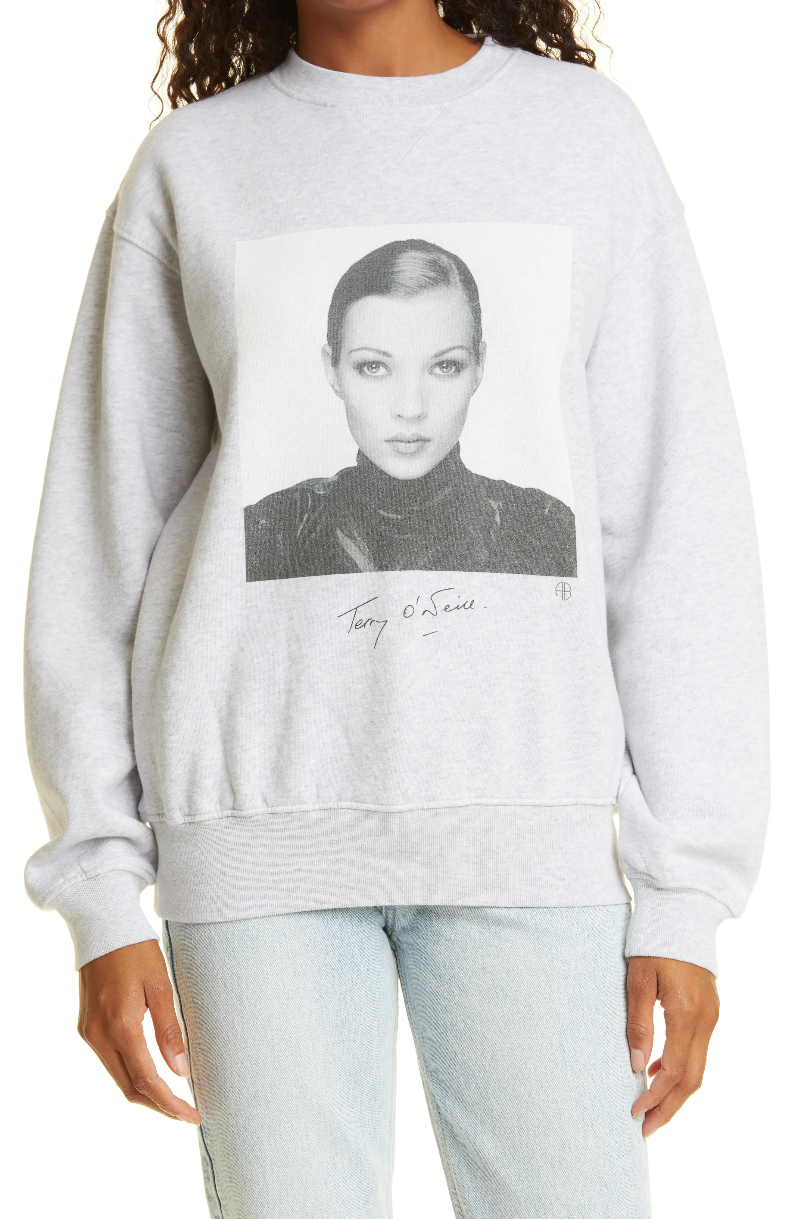 ANINE BING Ramona AB x To Kate Moss Graphic Sweatshirt, Size Small in Grey Melange at Nordstrom | Nordstrom