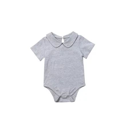 Newborn Infant Baby Girls Boys Casual Bodysuit Short Sleeve Peter Pan Collar Solid Cotton Jumpsuits | Walmart (US)