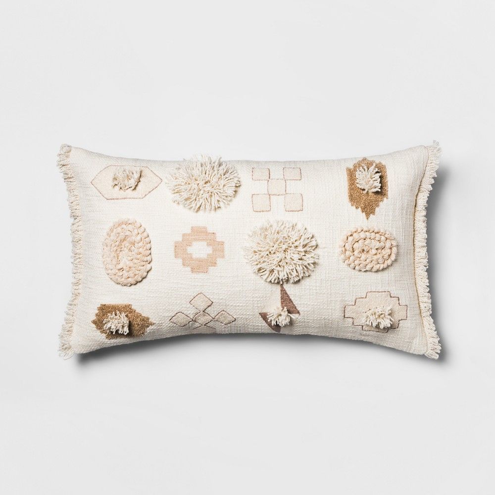 Embroidered Geo Oversize Lumbar Throw Pillow White - Opalhouse | Target