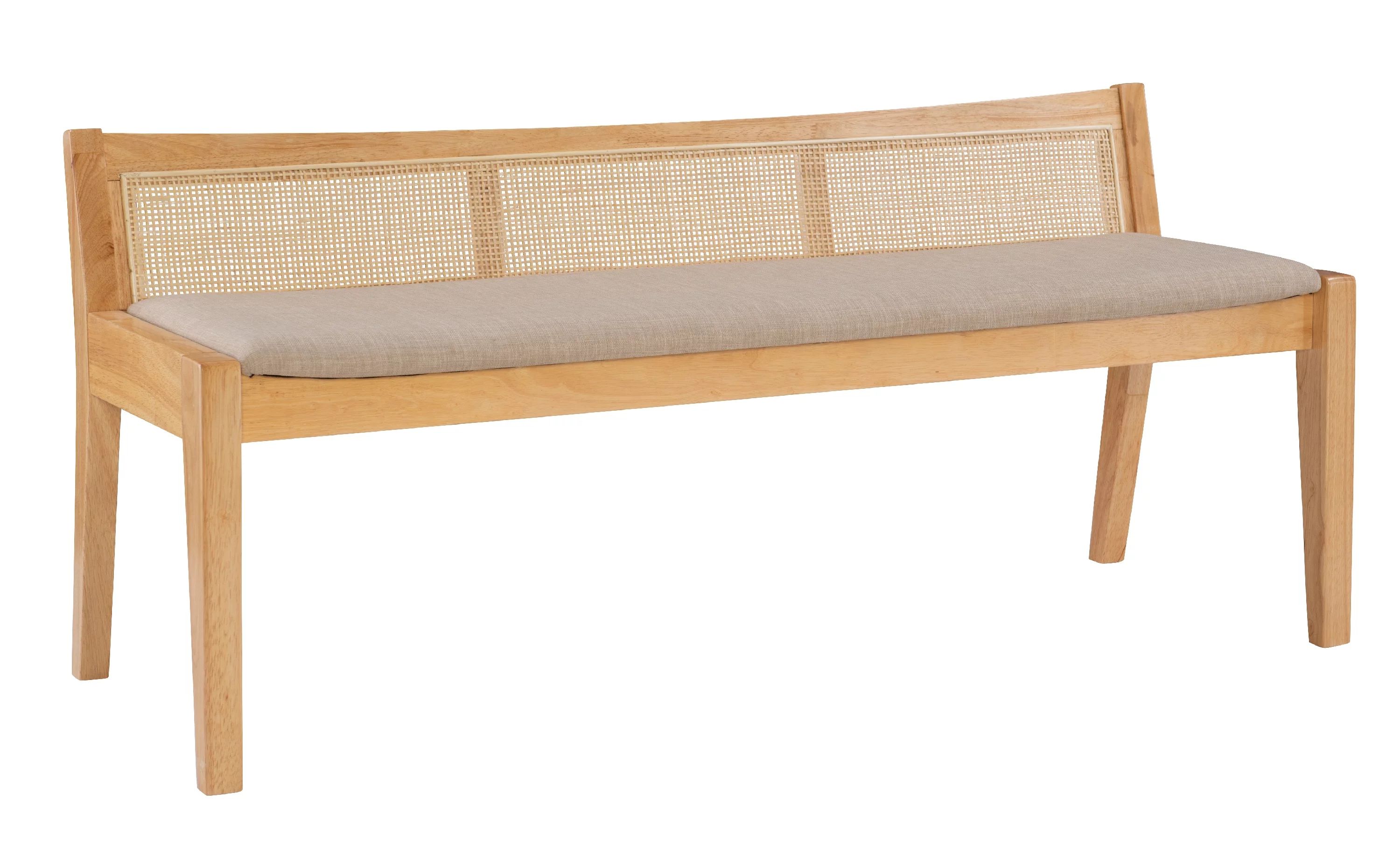 Bilberry Bench with Rattan Cane Back, Natural Frame with Beige Fabric - Walmart.com | Walmart (US)