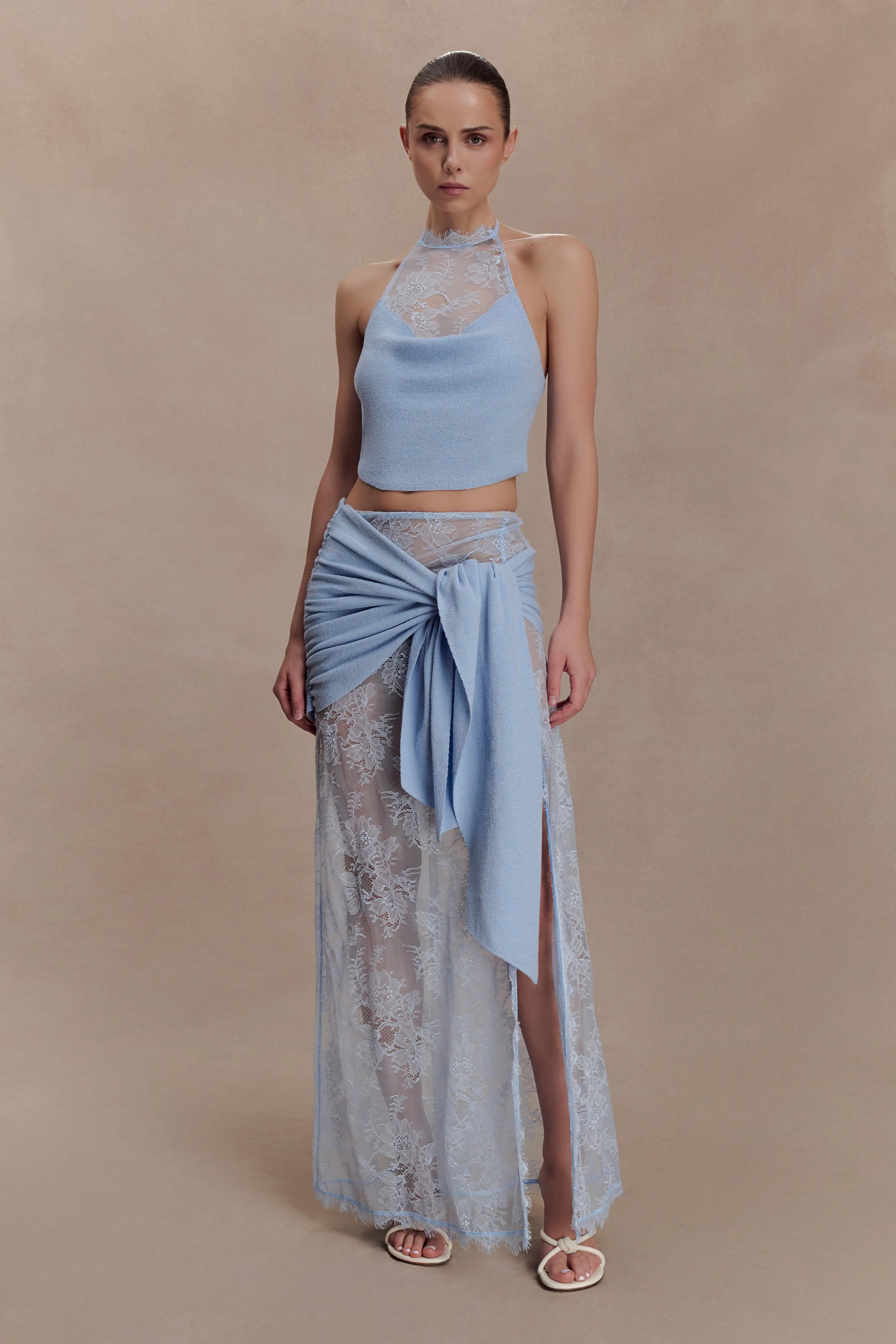 Lace And Knit Skirt - Cornflower Blue | MESHKI US