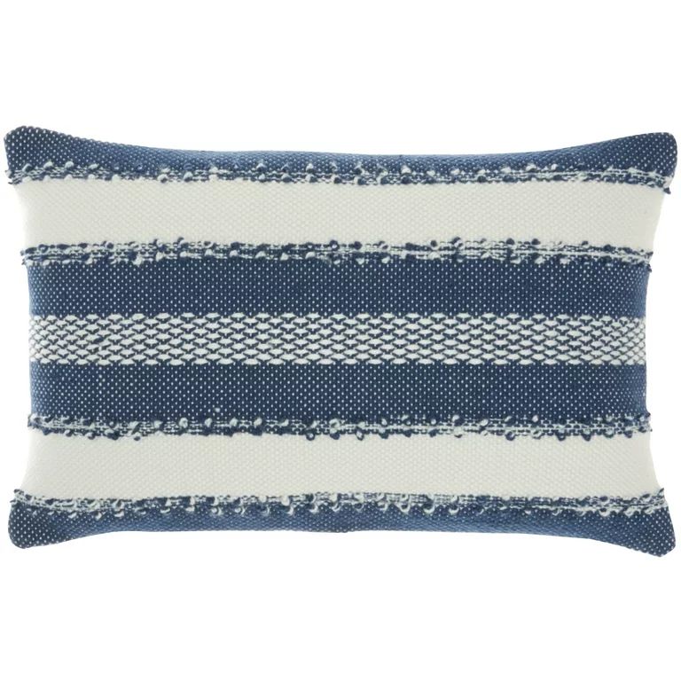 Mina Victory Polyester Outdoor Woven Stripes & Dots Throw Pillow in Navy | Walmart (US)
