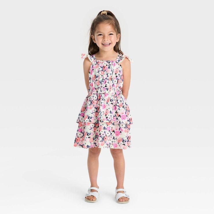 Toddler Girls' Floral Flutter Sleeve Dress - Cat & Jack™ Pink | Target