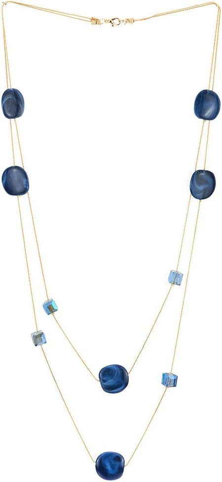 Statement Necklace Two-Strand Long Chain with Cube Crystal Beads and Circle Charms | Amazon (US)