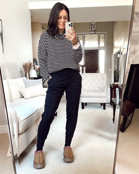 Comfy amazon outfit! The best joggers paired with this adorable striped oversized sweater and ugg look a like slippers.



#LTKover40 #LTKSeasonal #LTKfindsunder50