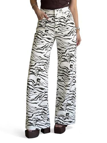 Cicy Bell Womens Wide Leg Jeans High Waisted Leopard Baggy Stretchy Denim Pants with Pockets | Amazon (US)