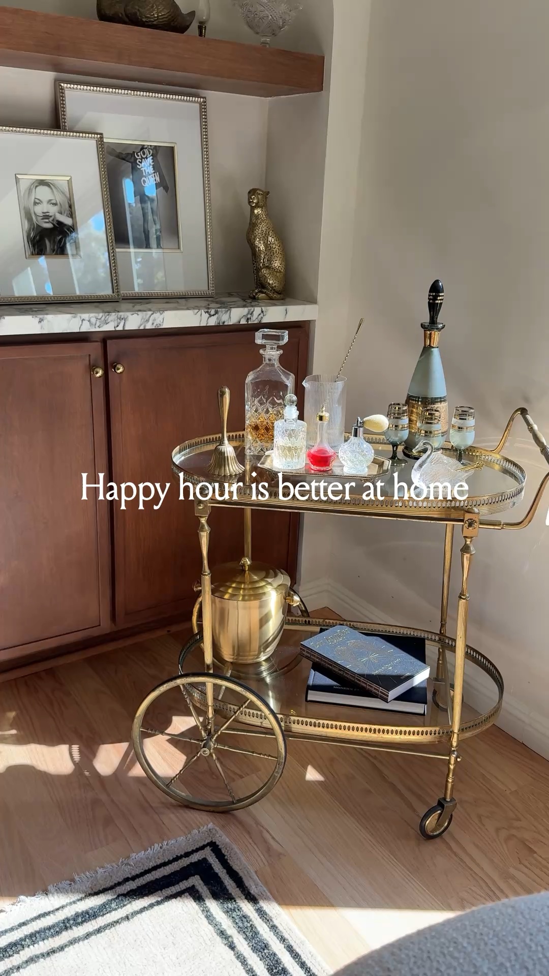 Happy hour at home 🍸 Linking my favorite martini and bar cart accessories! Bar cart is vintage but linked similar!