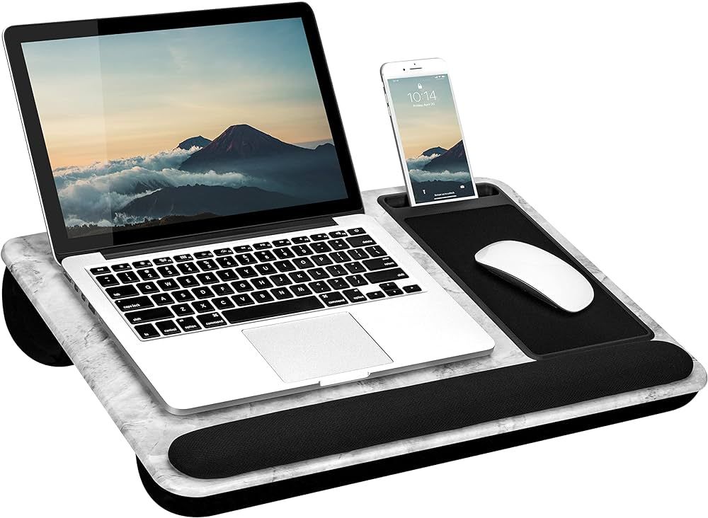 LAPGEAR Home Office Pro Lap Desk with Wrist Rest, Mouse Pad, and Phone Holder - White Marble - Fi... | Amazon (US)