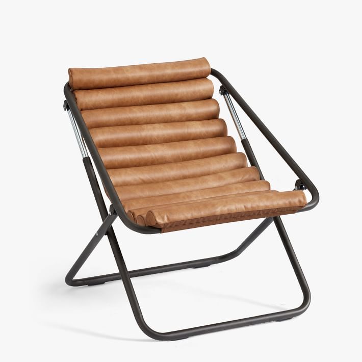Vegan Leather Caramel  Channeled Sling Chair | Pottery Barn Teen