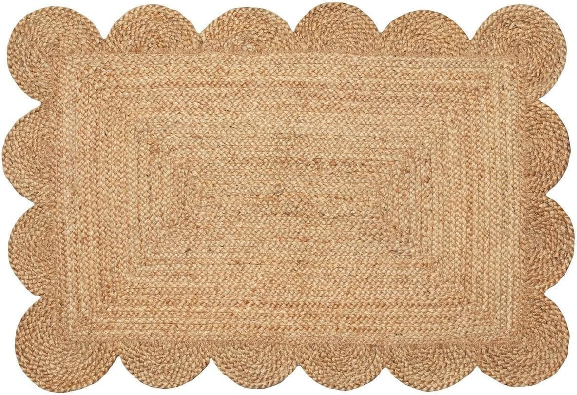 Weaving Cottage Scalloped Natural Jute Area Rug | Beige, 2X3 FT Handwoven Jute Doormat | Eco-Frie... | Amazon (US)