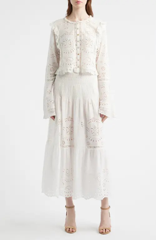 LoveShackFancy Hawthorn Cotton Broderie Anglaise Top in White at Nordstrom, Size Small | Nordstrom