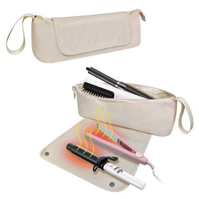 Alilang Heat-Resistant Hair Tool Storage Bag with Built-In Protective Mat and Travel Handle - Light Beige | Target