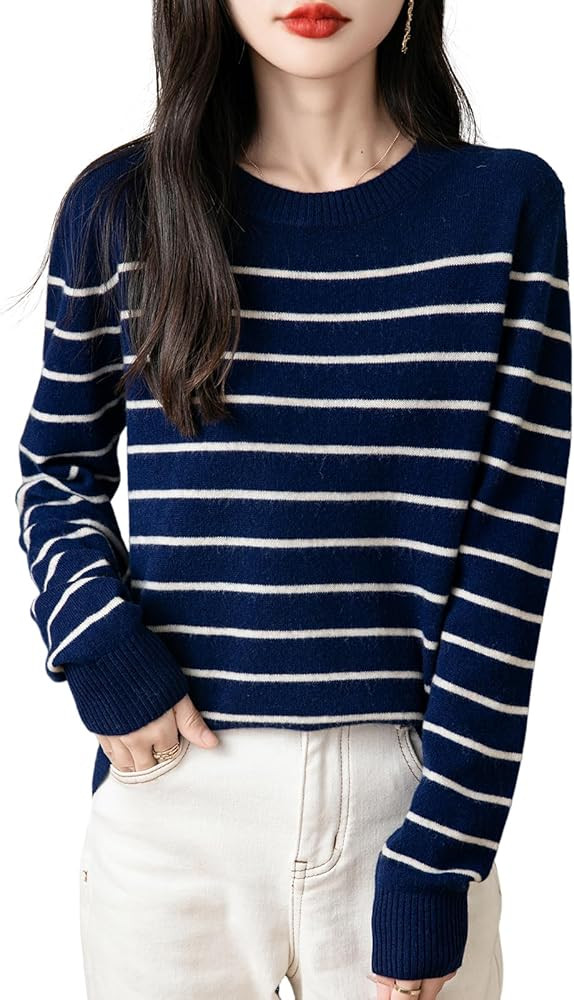 Chanyarn Women's 100% Merino Wool Sweater 2025 Fall Winter Crew Neck Striped Long Sleeve Warm Sof... | Amazon (US)