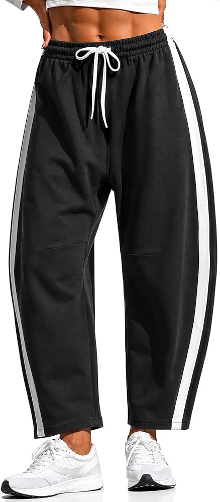 EXLURA Womens Cotton Barrel Sweatpants Drawstring Wide Leg Track Trousers | Amazon (US)