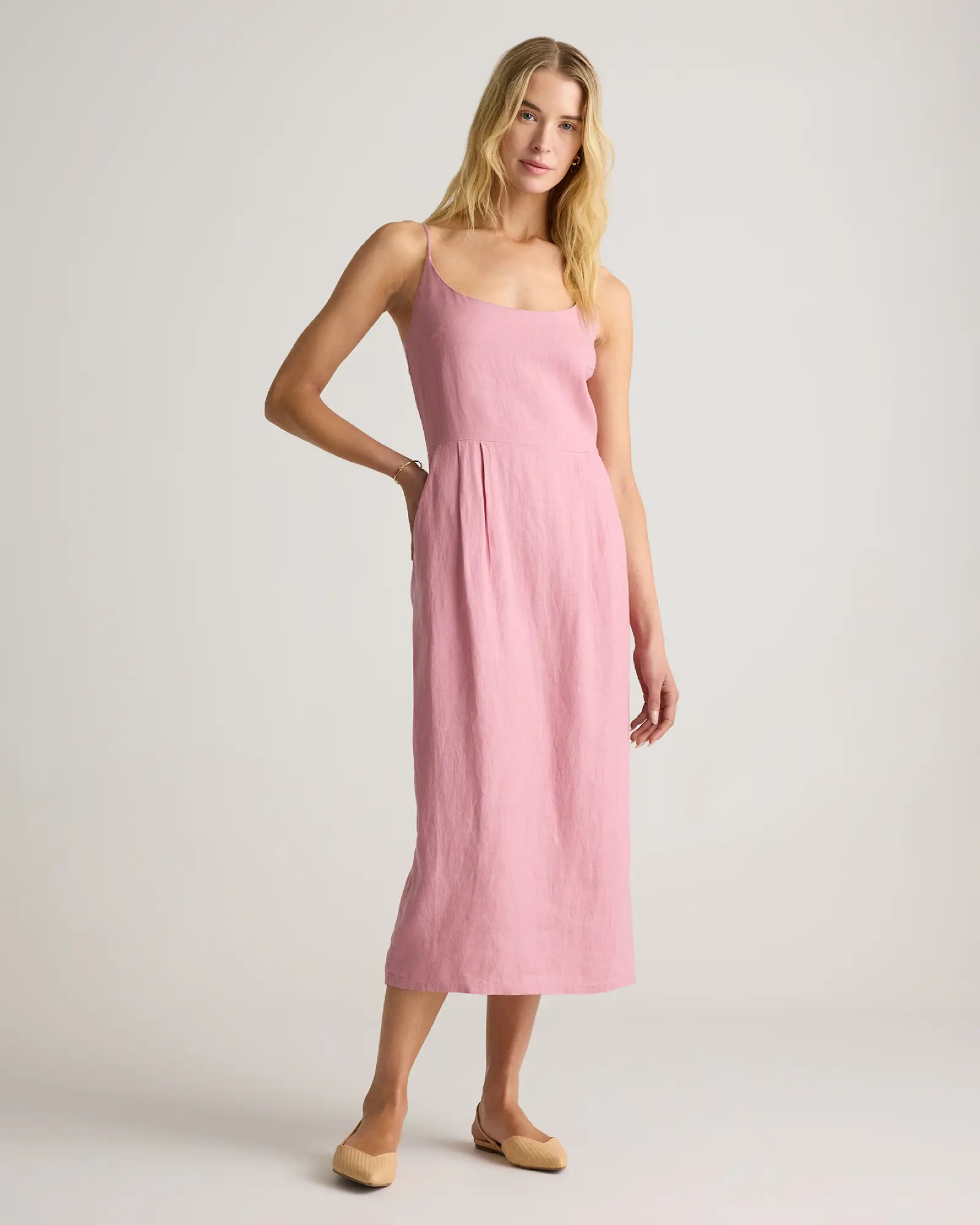 100% European Linen Scoop Neck Midi Dress in Mauve Mist | Quince