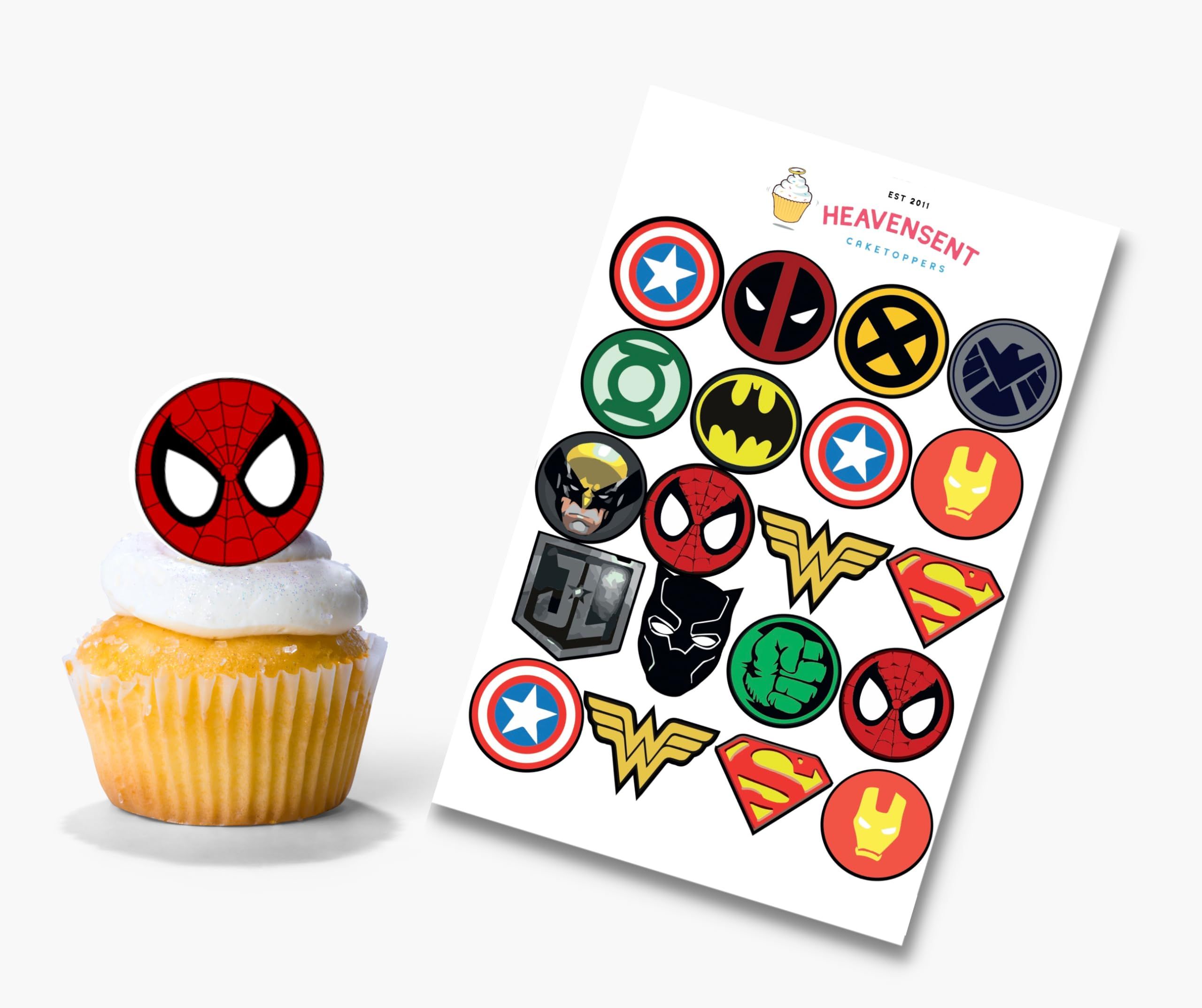 40 Pre-cut Hero Emblem Edible Premium Thick Wafer Card Standing Cupcake Toppers Birthday Party Ca... | Amazon (US)