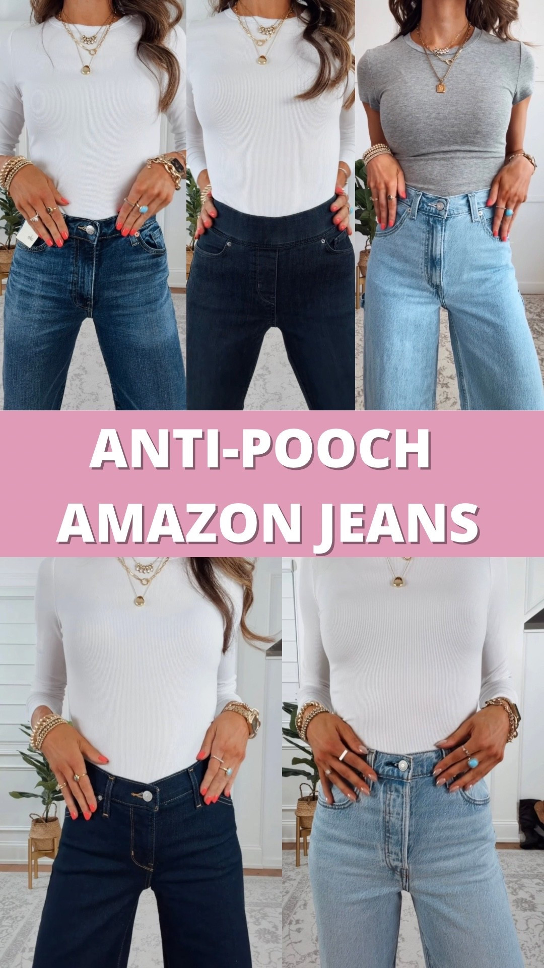 Anti-Pooch Stretchy Jeans - wearing my true to size 25 in each. Stretchiness varies

#LTKFindsUnder50 #LTKSaleAlert #LTKFindsUnder100