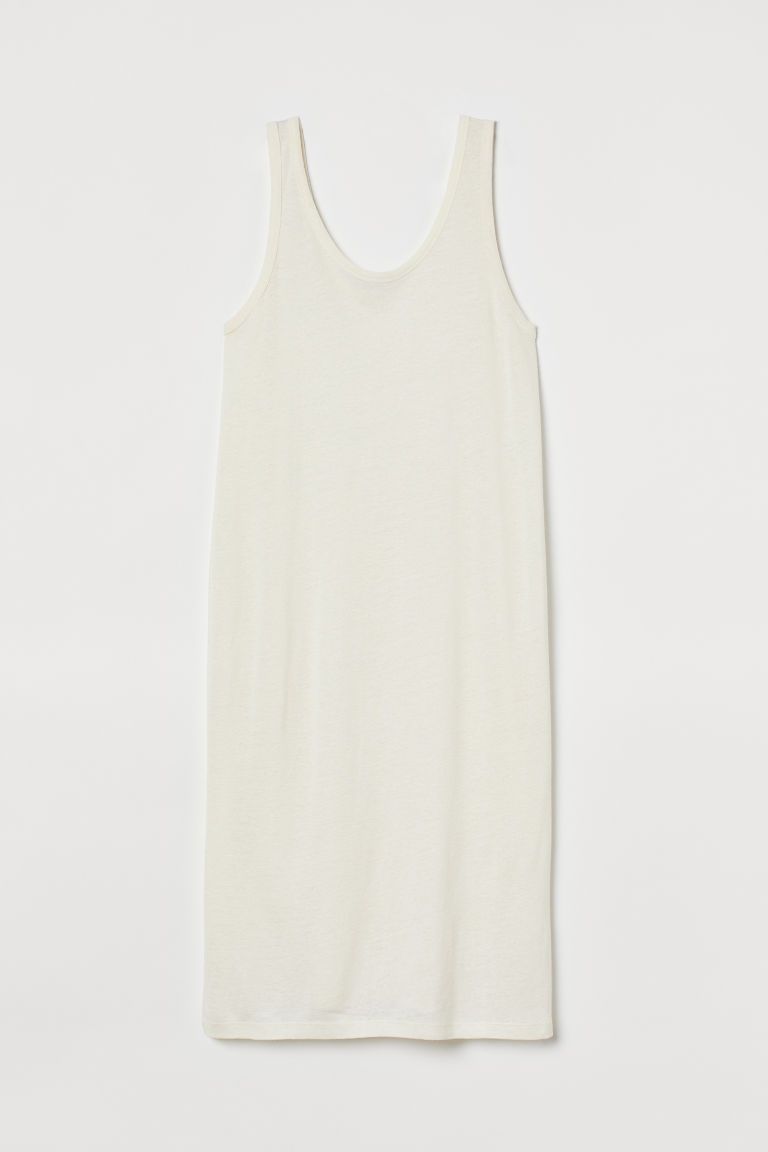 H & M - Fitted linen-blend dress - White | H&M (UK, MY, IN, SG, PH, TW, HK)