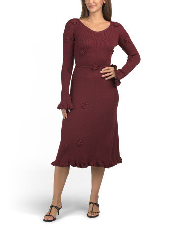 Long Sleeve 3d Floral Maxi Sweater Dress for Women | Polyester/Spandex | Marshalls