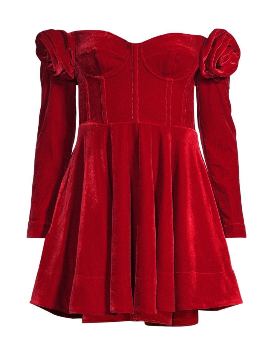 Shop Bardot Sigma Velvet Flared Minidress | Saks Fifth Avenue | Saks Fifth Avenue