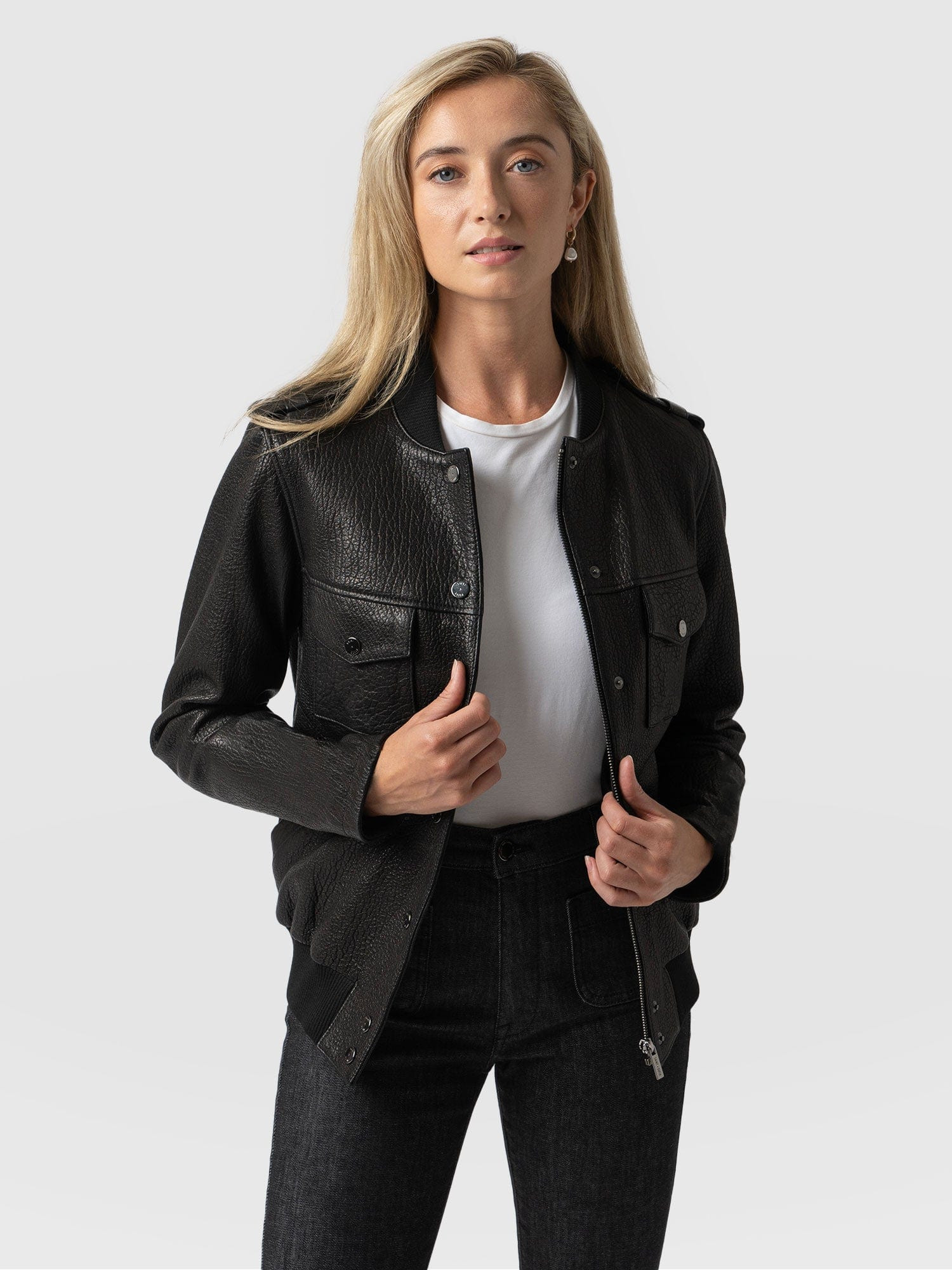 Delphi Leather Bomber Jacket - Black | Saint + Sofia