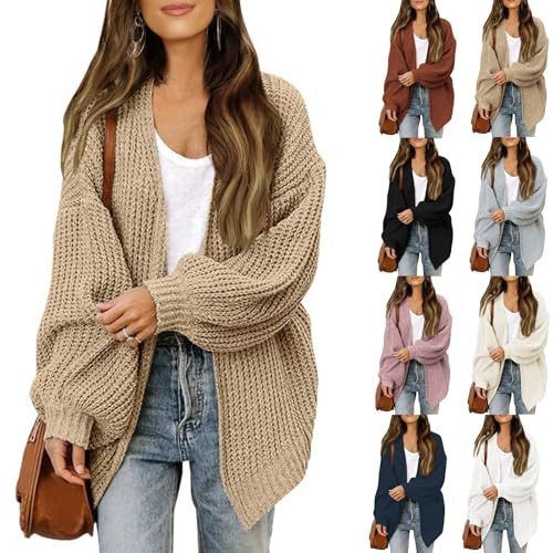 Chunky Cardigan Sweaters for Women Lightweight Lantern Long Sleeve Open Front Oversized Cardigan with Pockets Crochet Knit Cardigans Long Sweater Cardigans Dressy Slouchy Outerwear Warm Winter Coats | Amazon (US)