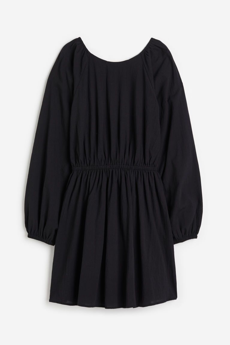 H & M - Balloon-sleeved open-backed dress - Black | H&M (UK, MY, IN, SG, PH, TW, HK)