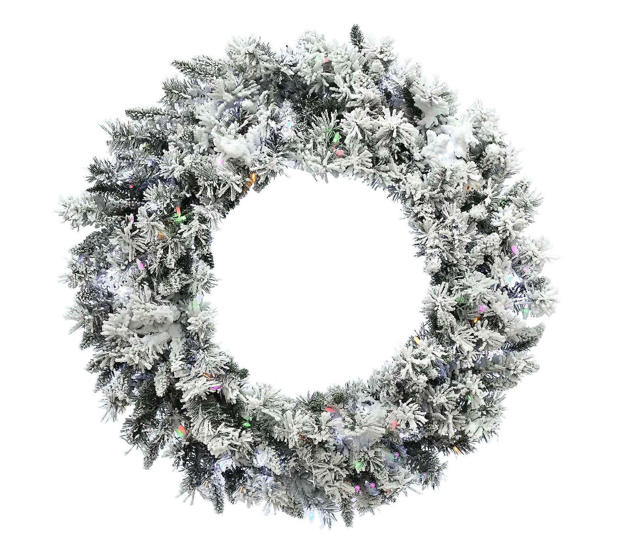 Christmas Time 24 White Pine Snow Wreath w/ Multicolor Lights | QVC
