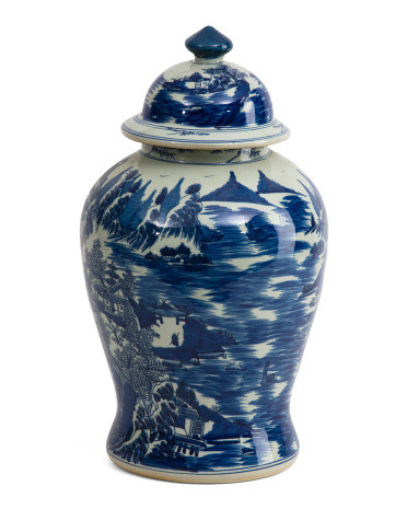 12x20 Mountain Village Scene Porcelain Temple Jar With Lid | Marshalls