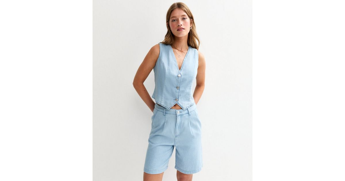 Light Blue Cropped Soft Denim Waistcoat
						
						Add to Saved Items
						Remove from Saved I... | New Look (UK)