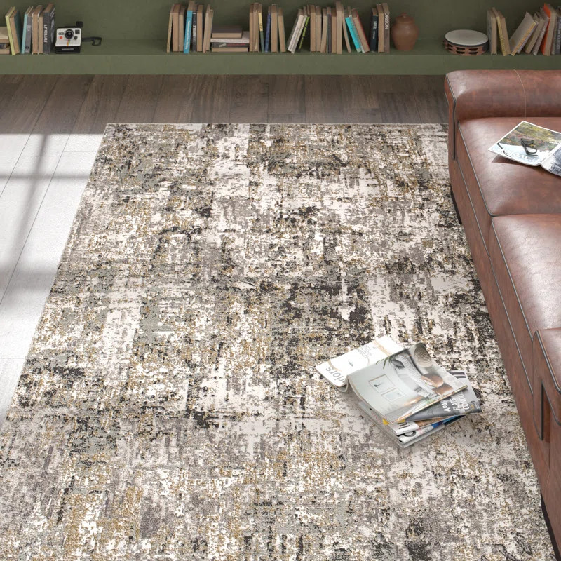 Maddux Abstract Machine Woven Gray/White/Tan Area Rug | Wayfair North America