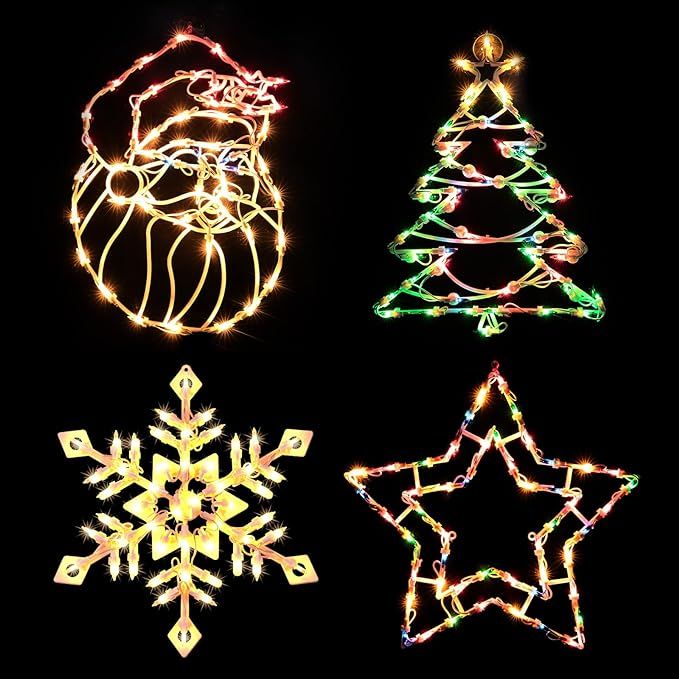 4 Pack Christmas Window Silhouette Lights Decorations, Santa Claus, Xmas Trees, Snowflake, and St... | Amazon (US)