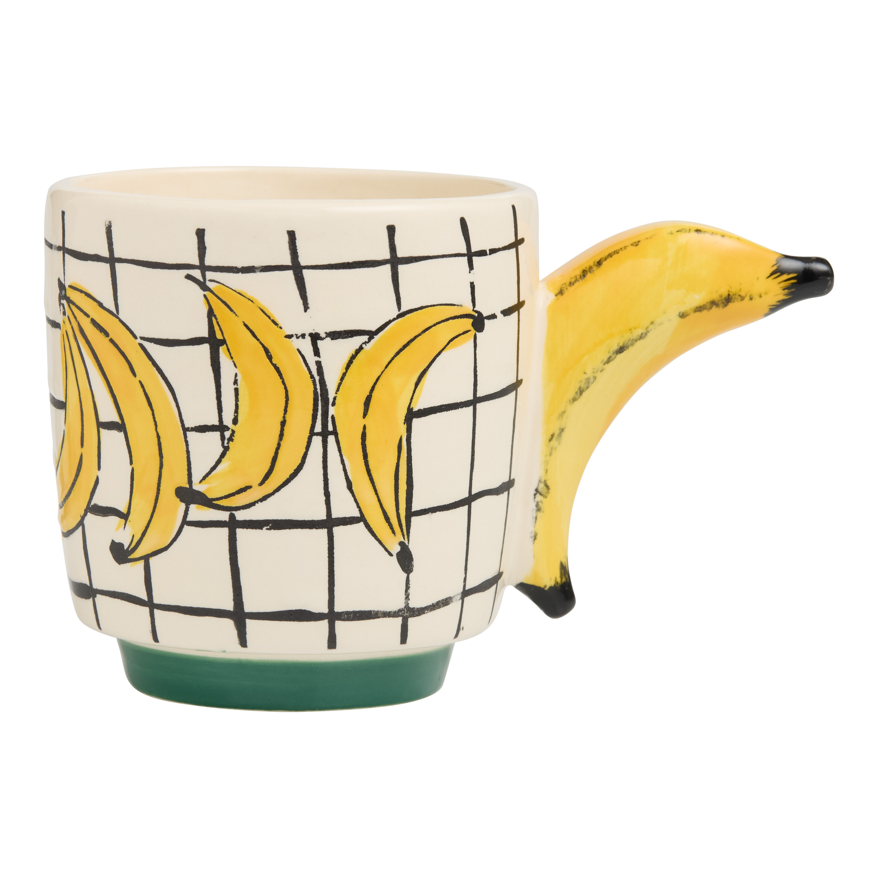 White and Yellow Hand Painted Banana Handle Ceramic Mug | World Market