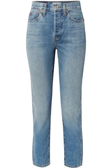 RE/DONE - Originals Double Needle Crop High-rise Tapered Jeans - Mid denim | NET-A-PORTER (UK & EU)