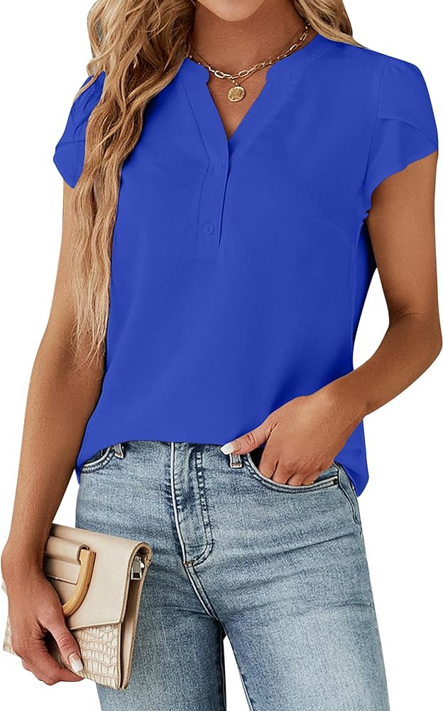 Blooming Jelly Women's Dressy Casual Tops Business Work Blouses White Button Down Shirts Cap Slee... | Amazon (US)