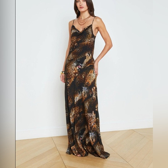 L'AGENCE "Christine" Leopard Silk Georgette Bias Cut Maxi Slip Dress 2 | Poshmark