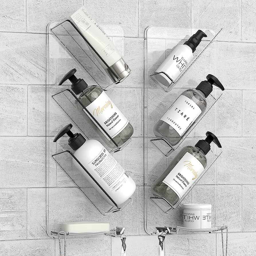 Cuukie Acrylic Shower Shelves,Shampoo holder, Bathroom Organizer Caddy,Clear Shelf Wall Mounted,N... | Amazon (US)