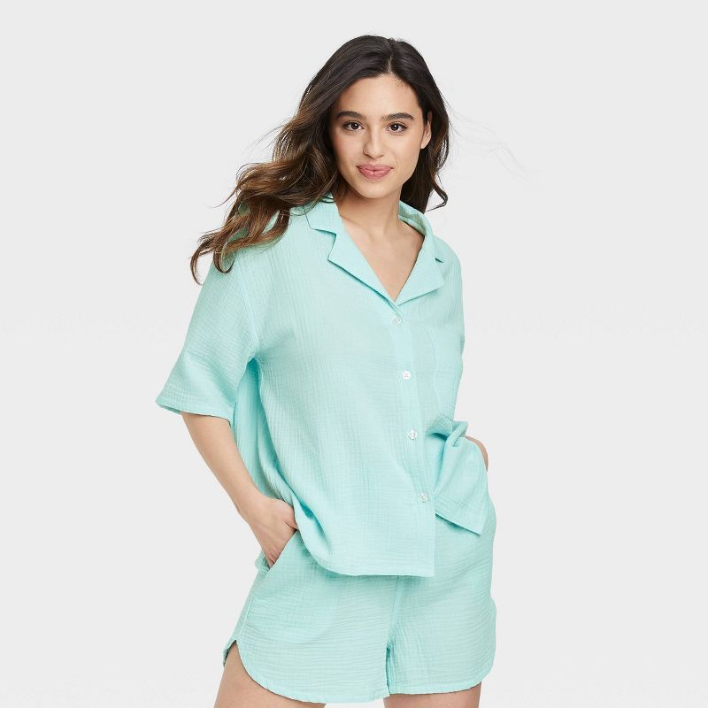 Women's 100% Cotton Short Sleeve Notch Collar Pajama Top - Stars Above™ | Target