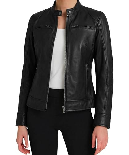 J'Jackin Ddge Casual Black Leather Jacket Women - Trendy Biker Style Womens Leather Jackets | Ddge Black, Small | Amazon (US)